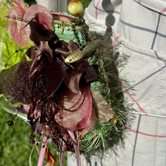 VINTAGE Mary Frances Feather and Ribbon Floral Beaded Bag - Picture 6 of 16